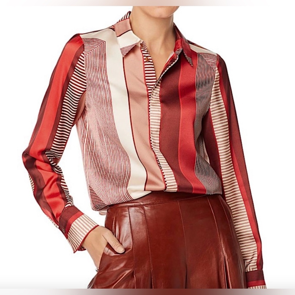 Lafayette 148 New York Red Long Sleeve Button Down Shirt